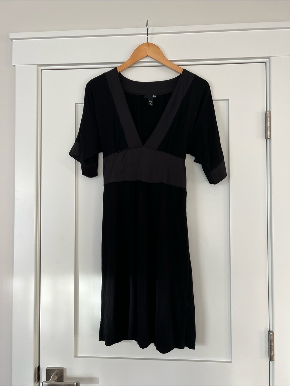 H&M Black Satin-Trim V-Neck Mini Dress
